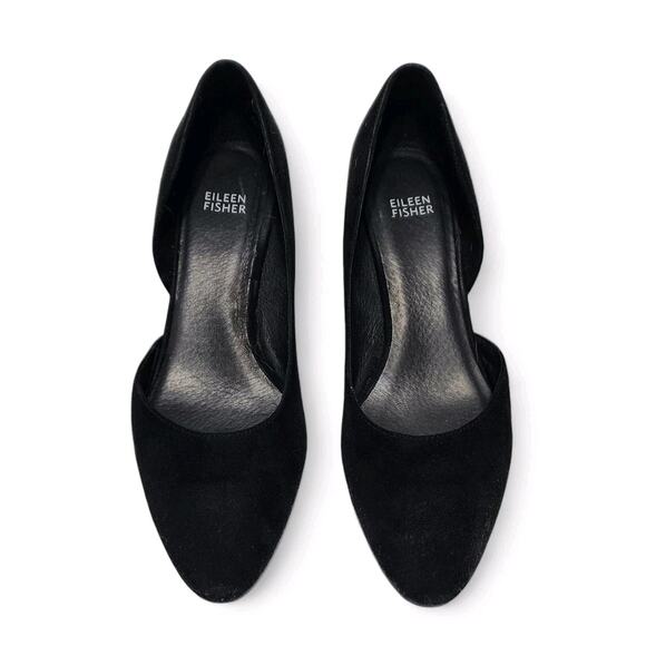 $350 EILEEN FISHER Lily Black Half D'Orsay Slip-On Wedge Pump Women's Size 9.5 - Picture 4 of 8